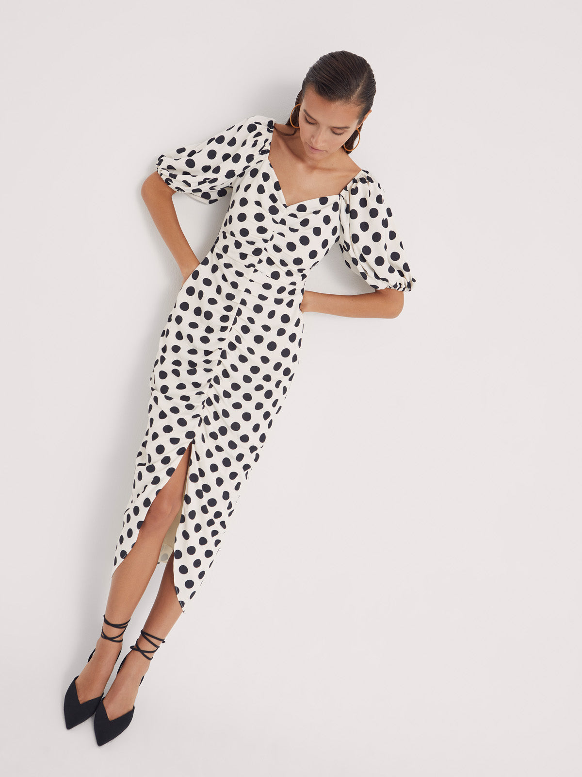 RITA DOTS - Draped polka dot midi dress