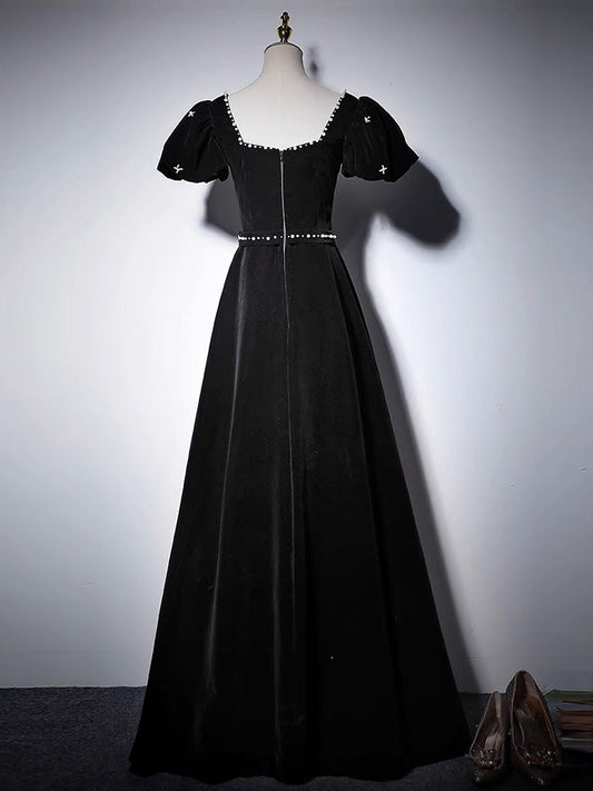 A-Line Velvet Black Dress