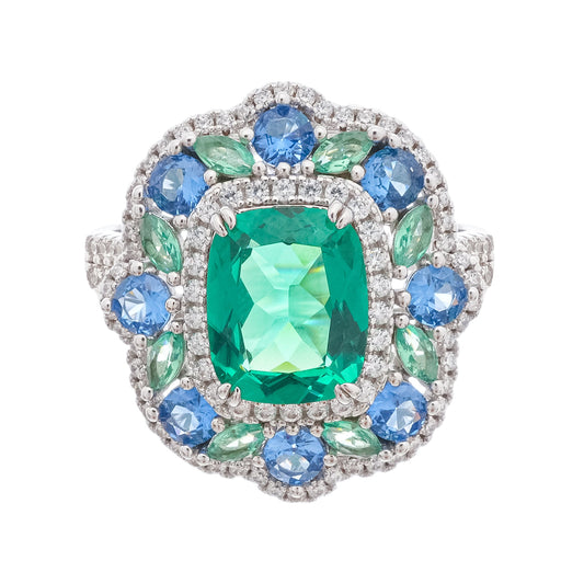 Clémence Green Emerald Cut Gemstone Sterling Silver Ring