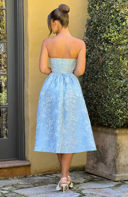 Flower Embroidery Saoirse Midi Dress - Blue