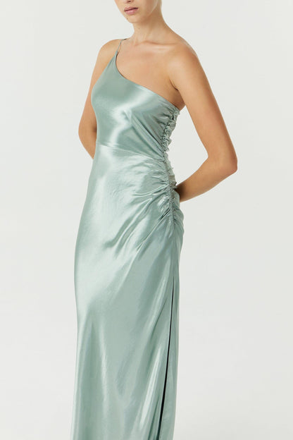 SATIN GATHER ONE SHOULDER DRESS | WAVE