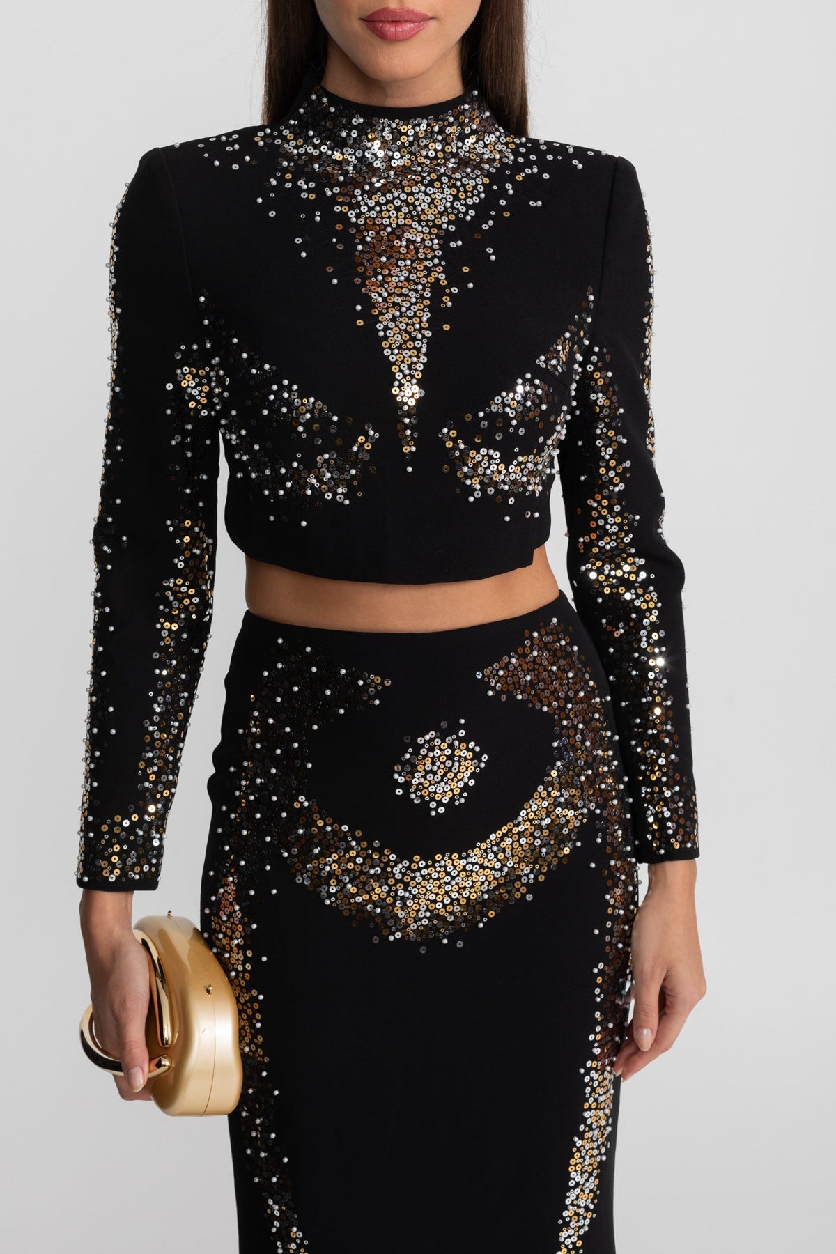 rosalind Embellished Co-Ord Set with Silver and Gold Sequin Detailing - Black