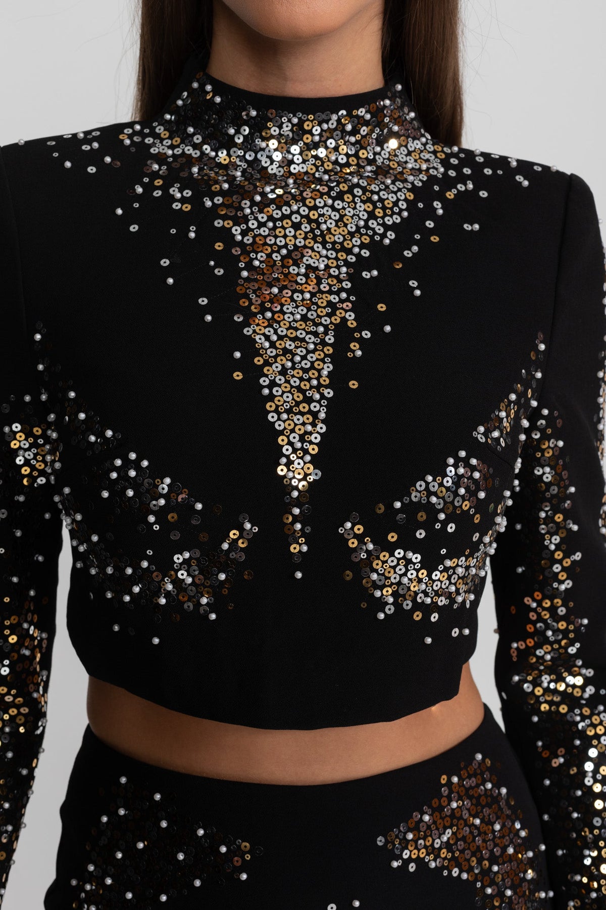 rosalind Embellished Co-Ord Set with Silver and Gold Sequin Detailing - Black
