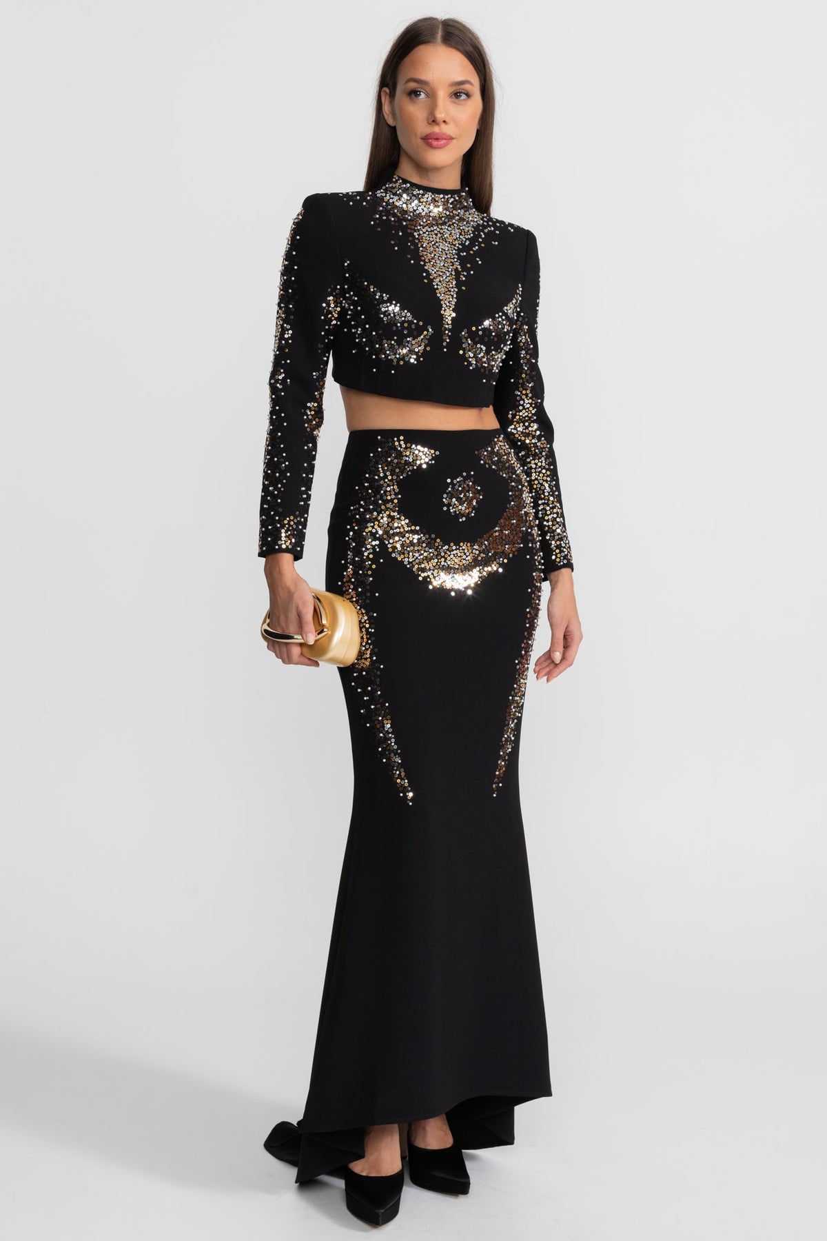 rosalind Embellished Co-Ord Set with Silver and Gold Sequin Detailing - Black
