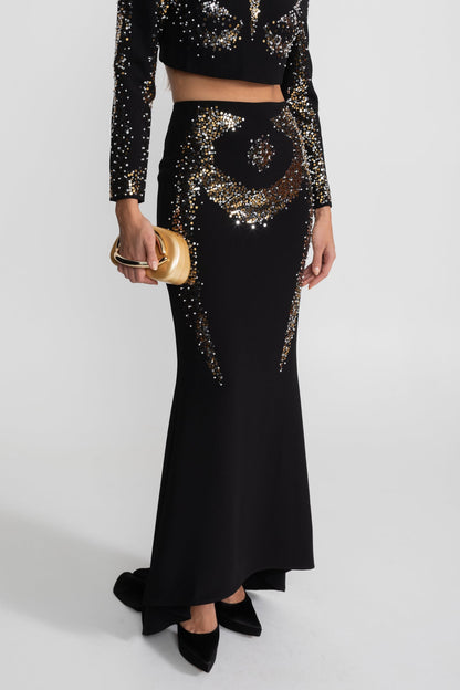 rosalind Embellished Co-Ord Set with Silver and Gold Sequin Detailing - Black