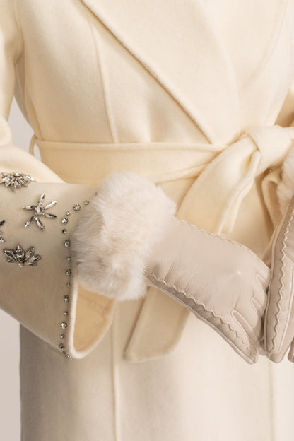 Vegan Leather Gloves With Fur Cuffs - Beige