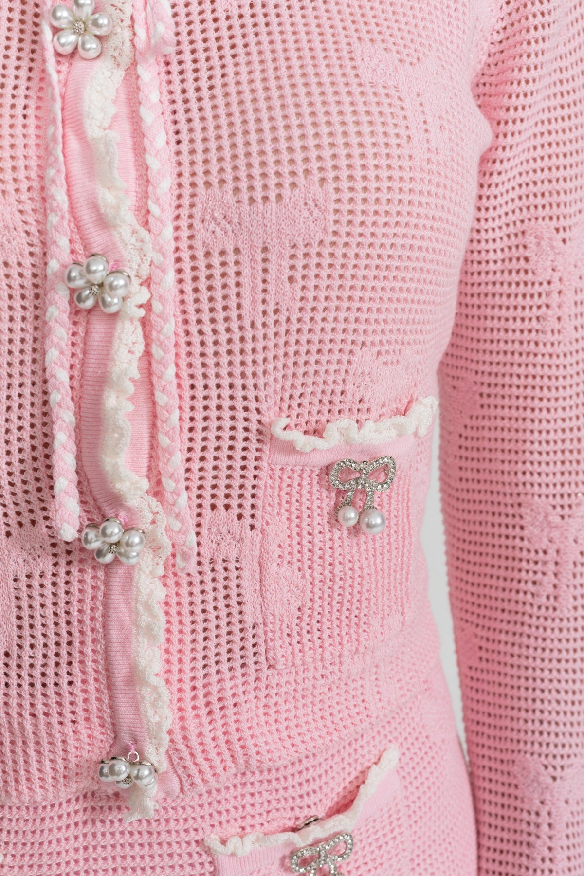 joanna Knit Co-ord Set With Pearl & Bow Detailing – Pink