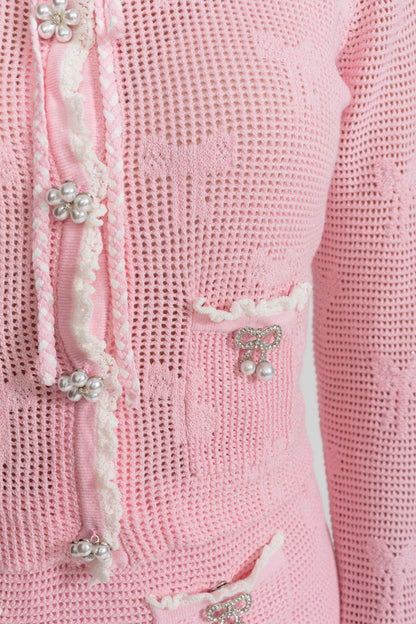 joanna Knit Co-ord Set With Pearl & Bow Detailing – Pink