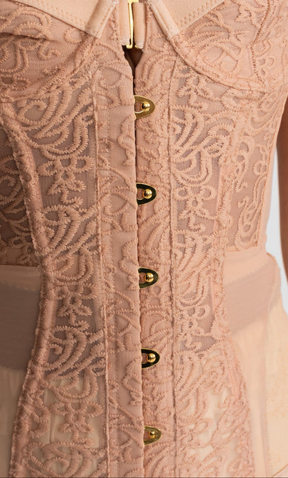 Blush Floral Lace Strapless Sweetheart Corset Top