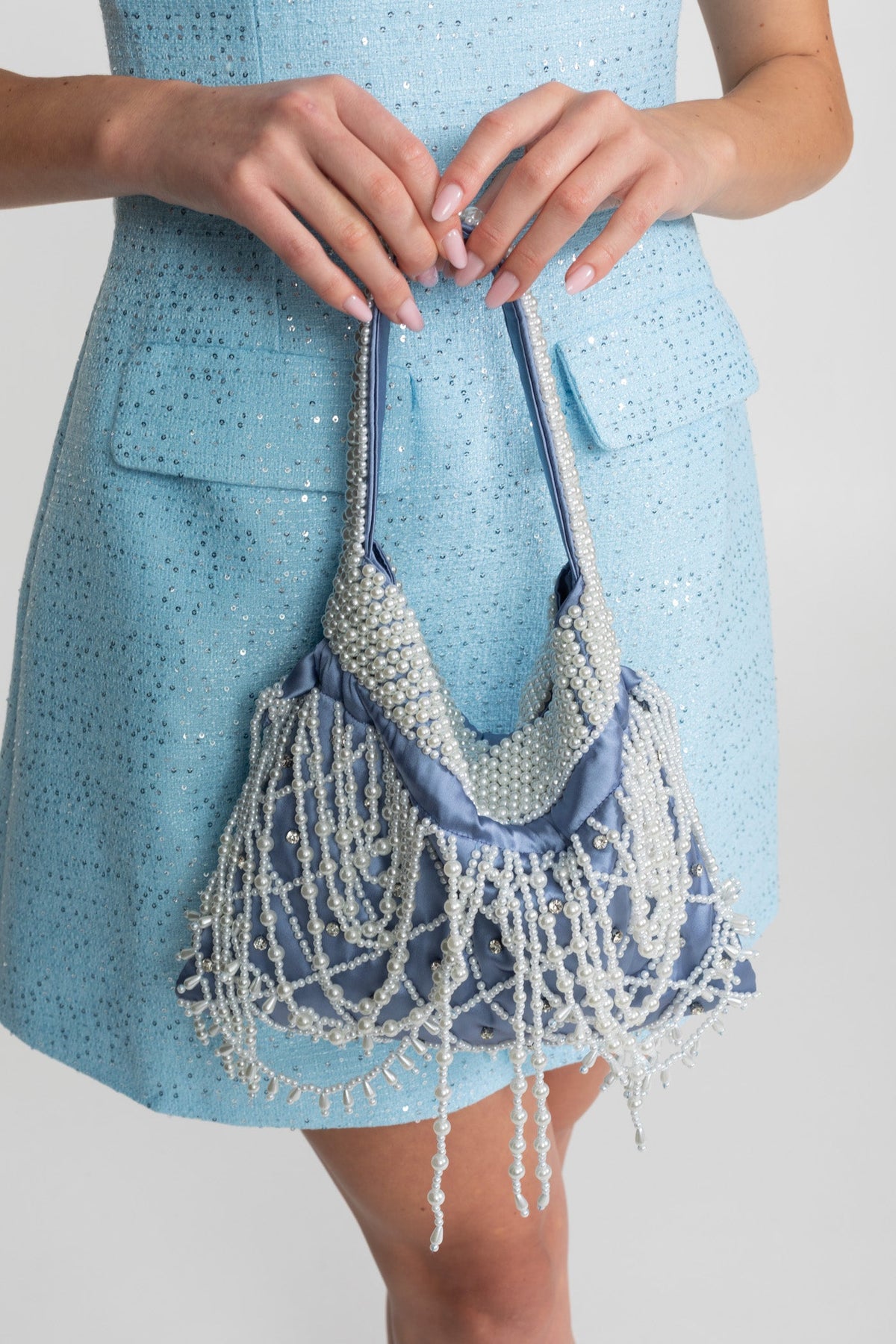 Sierra Darien Beaded Satin Mini Bag – Blue