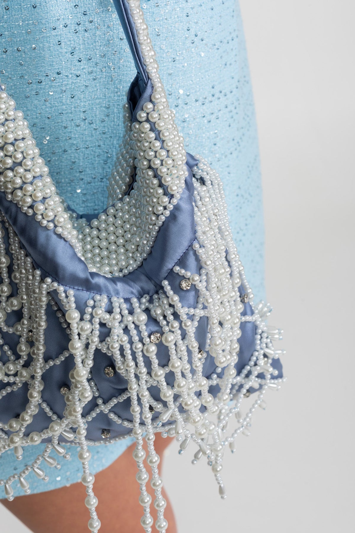 Sierra Darien Beaded Satin Mini Bag – Blue