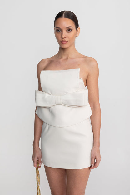 vicky white Strapless Mini Dress With Oversized Bow Waist
