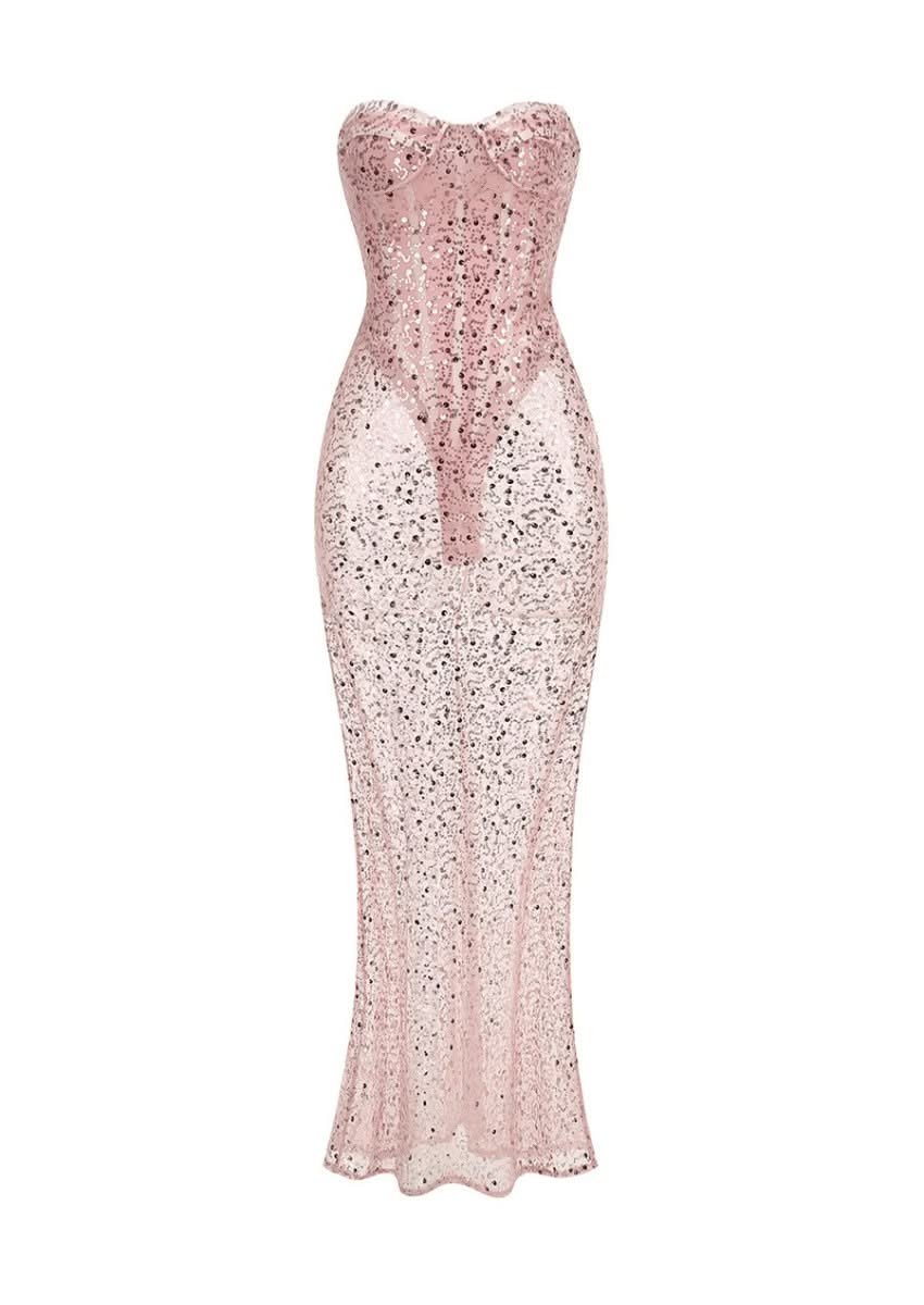 Sequined Pink Maxi Dress