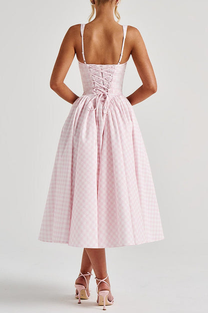 Sherrie Midi Dress - Blush Gingham