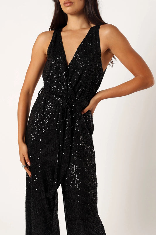 Katherine Sequin Jumpsuit – Black