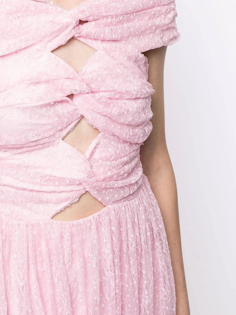 lace cutout strapless midi dress in lilac