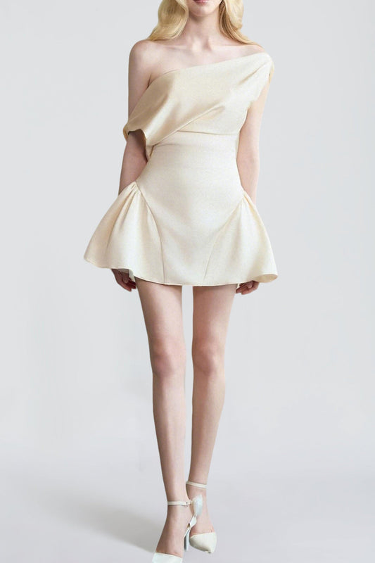tina satin ruched mini dress in cream white