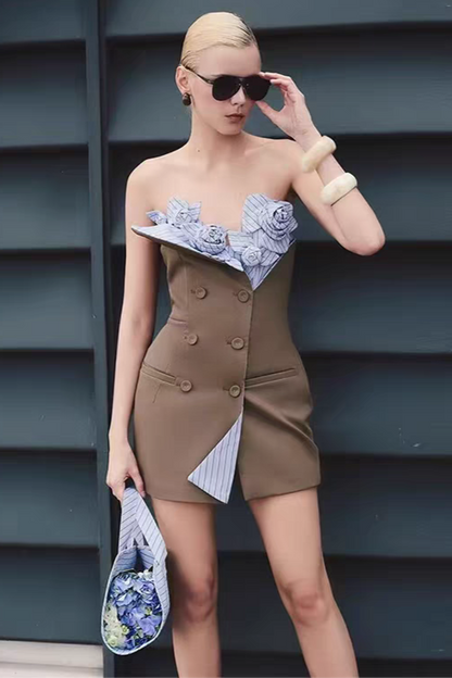 3D flowers Bustier Mini Dress