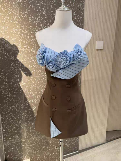 3D flowers Bustier Mini Dress