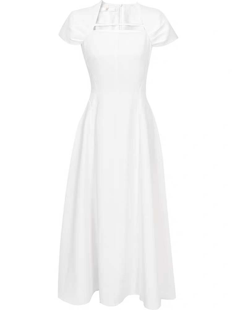 MYRNA SQUARE NECKLINE A-LINE MIDI DRESS