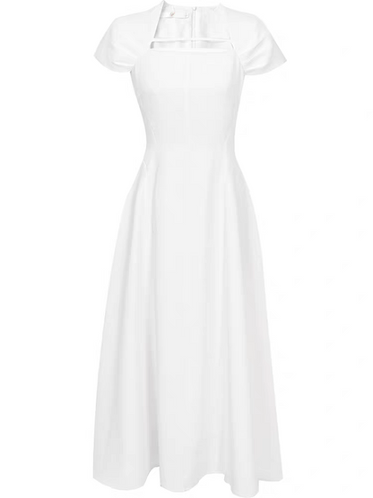 MYRNA SQUARE NECKLINE A-LINE MIDI DRESS