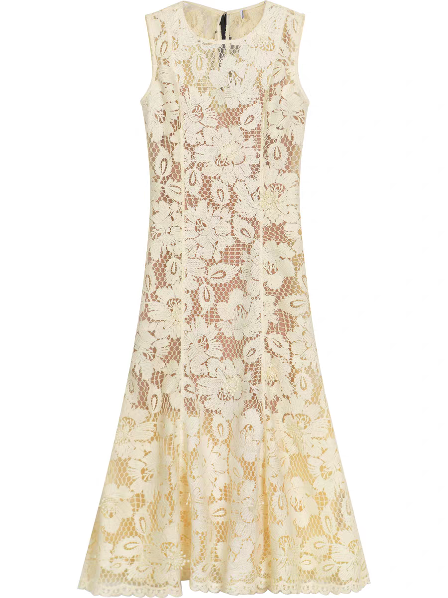 marjorie Yellow Crochet Lace hollow Midi Dress