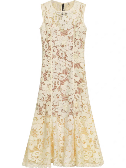 marjorie Yellow Crochet Lace hollow Midi Dress
