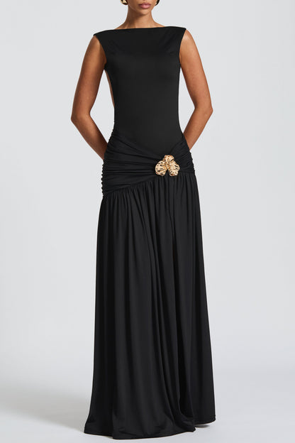 Tori pleated high slit Bodysuit - Black