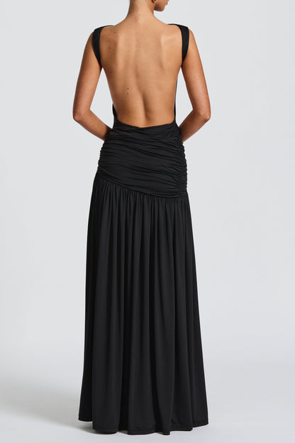 Tori pleated high slit Bodysuit - Black