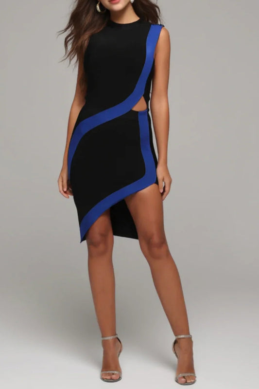 april two-tone slit bodycon bandage mini dress