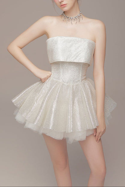 alberta Mesh Tulle strapless Tutu mini dress in apricot