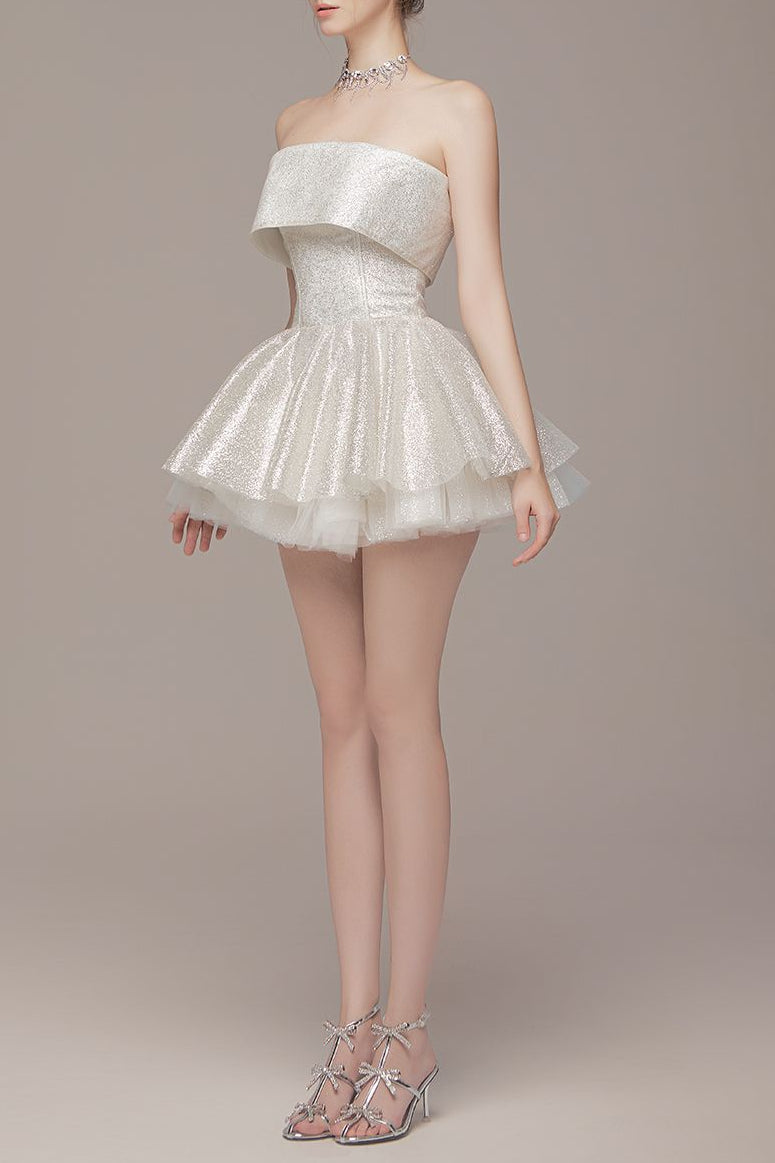 alberta Mesh Tulle strapless Tutu mini dress in apricot
