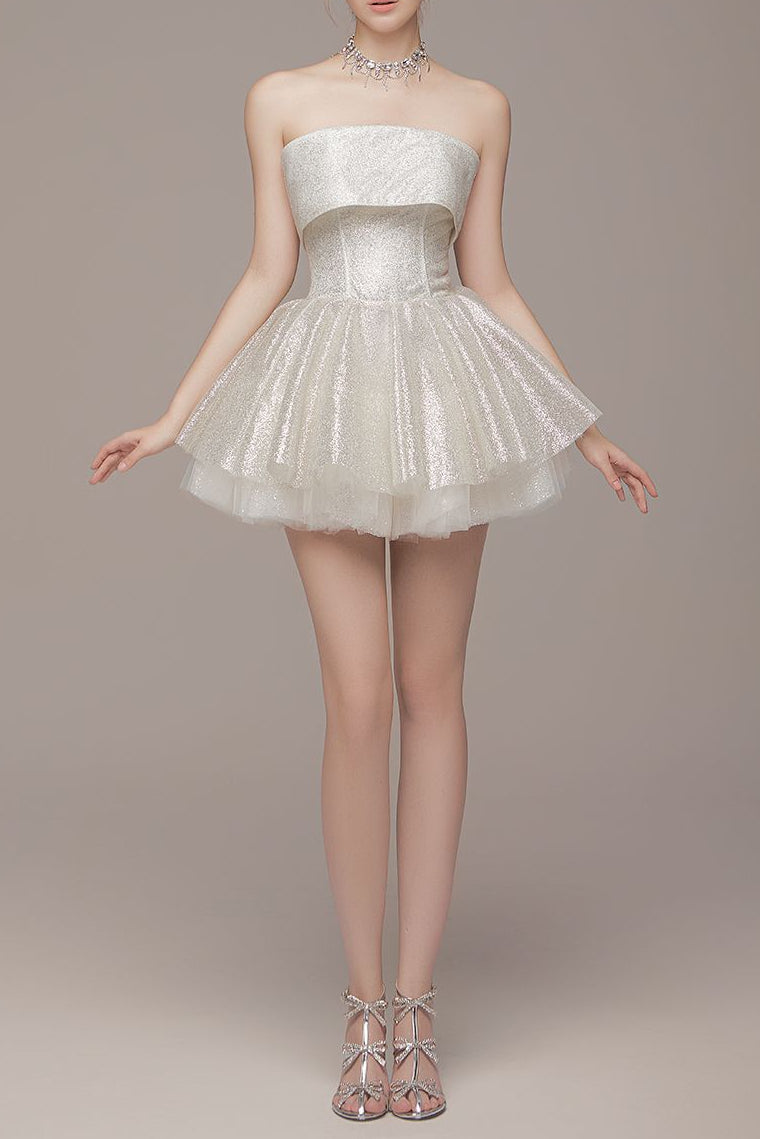 alberta Mesh Tulle strapless Tutu mini dress in apricot