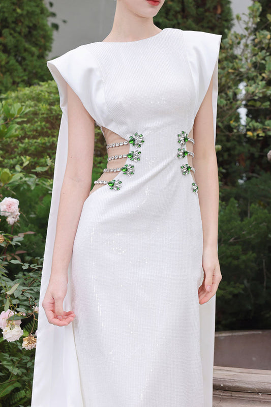 Stunner Sheath Symmetric Flap Sequin maxi Dress