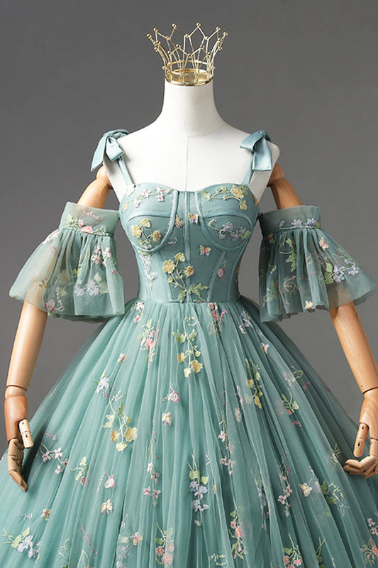 Green Lace A-Line Formal Dress