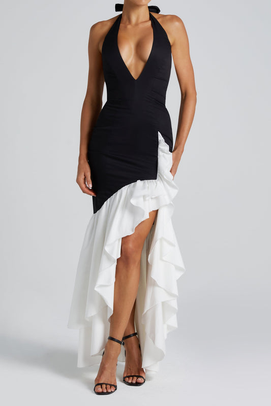 Veronique ruffle hem Maxi Dress in Black