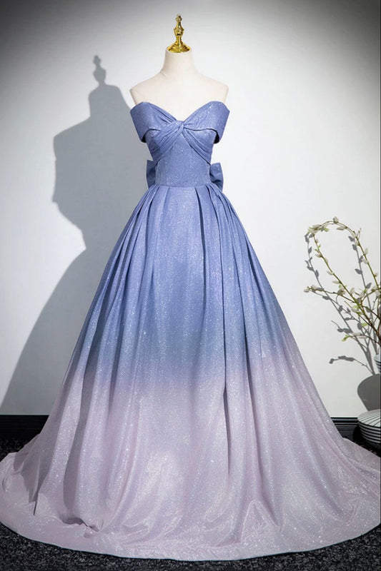 Blue Gradient-Color Glitter Sequins Prom Dresses
