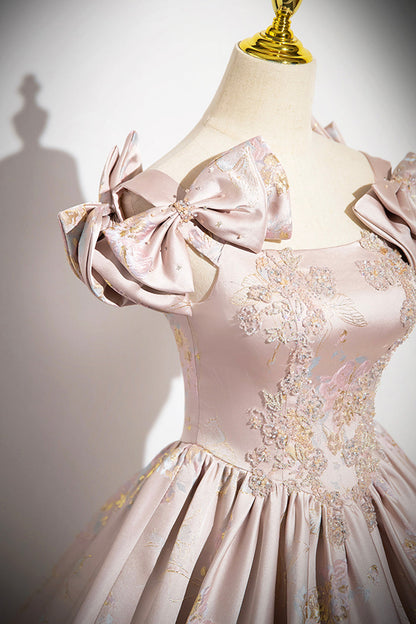 Pink Satin Lace Prom Dress
