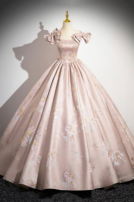 Pink Satin Lace Prom Dress