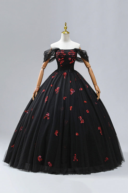 Black Tulle Sequins maxi Formal Dress