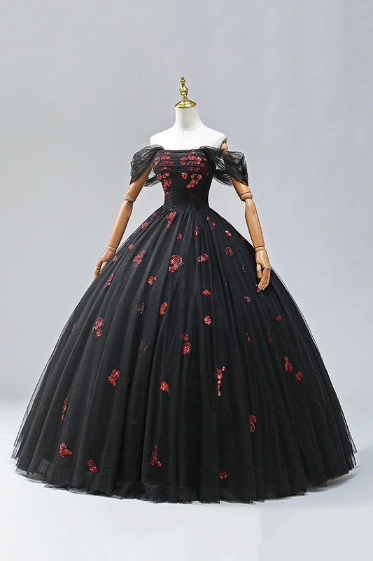 Black Tulle Sequins maxi Formal Dress