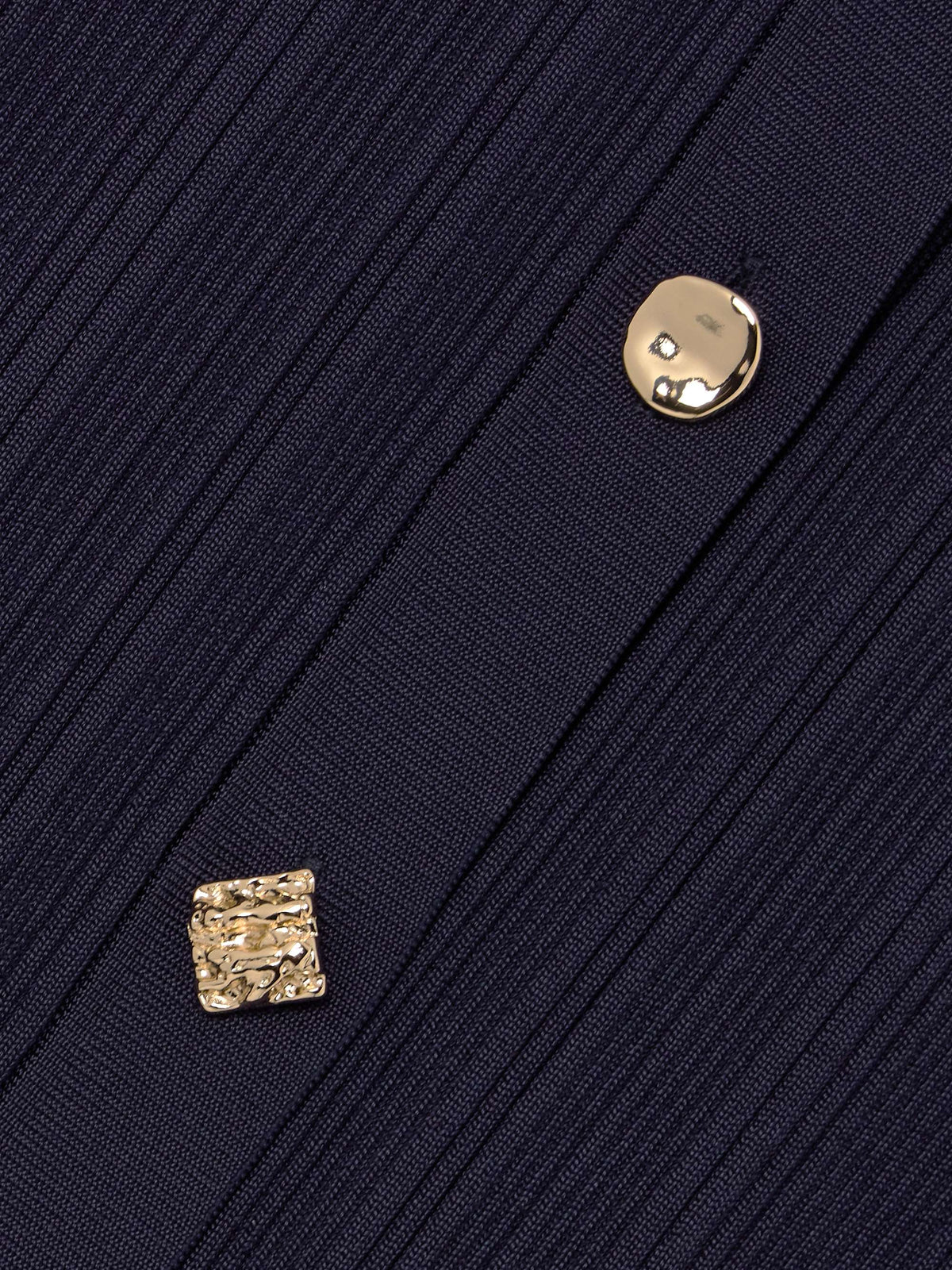 Button-embellished ribbed-knit midi dress in navy