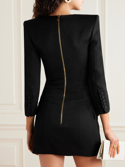 natividad Button-embellished Cotton-twill Mini Dress in black