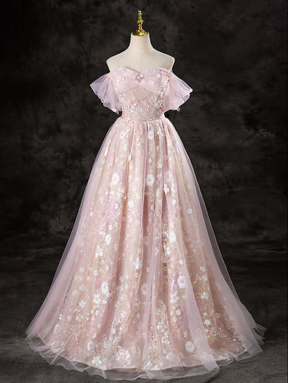 A-Line Off Shoulder Pink Dress
