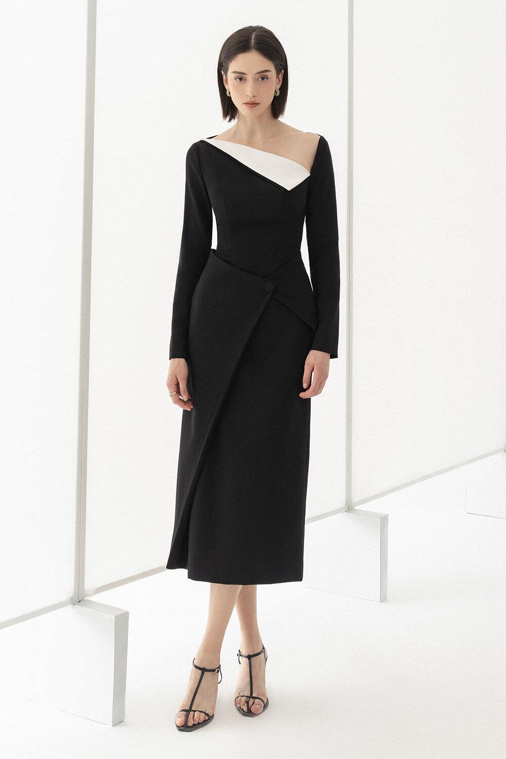 Wendy Sheath Asymmetric Neck Polycotton Midi Dress