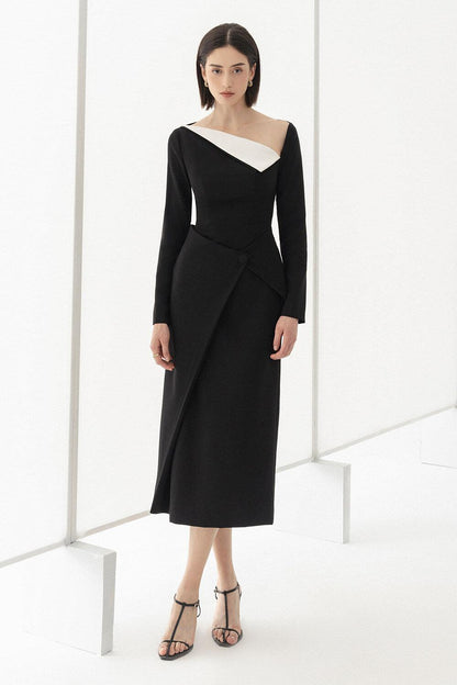 Wendy Sheath Asymmetric Neck Polycotton Midi Dress
