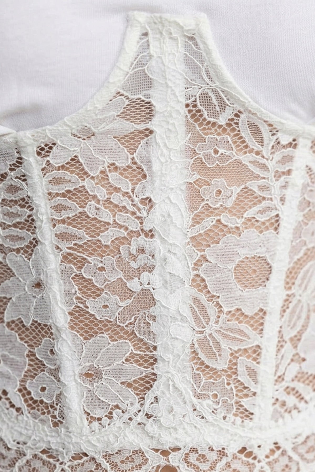 White Spliced Floral Lace Corset Short Sleeve T-shirt