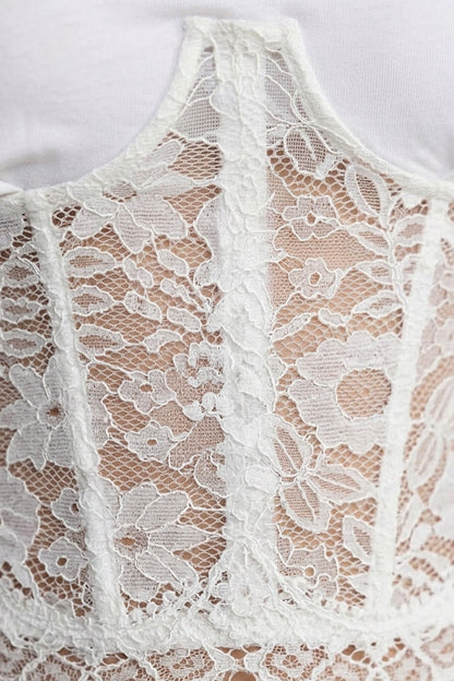 White Spliced Floral Lace Corset Short Sleeve T-shirt