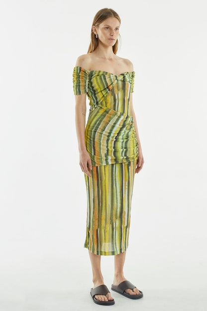 WIND THROUGH OFF SHOULDER DRESS | BRUSH STROKE