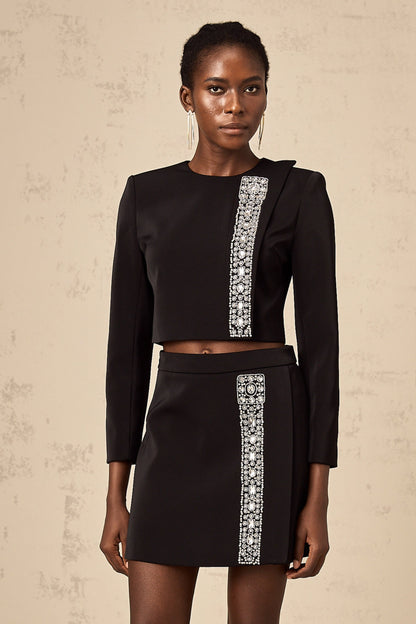 sylvia Crystal Embellishment Side Slit Skirt & Top Set